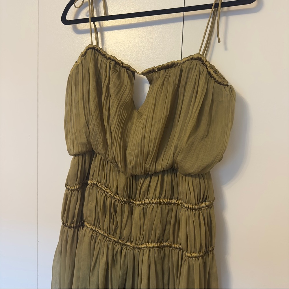 ASOS Olive Green Smocked Tiered Maxi Dress with Slit - Picture 3 of 7